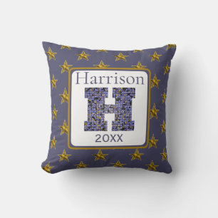 Mosaik Monogram Gold Stars Letter H Kissen
