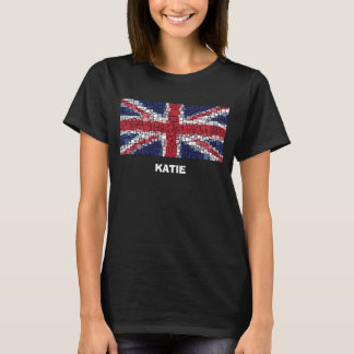 Mosaik-Mosaik-Design (Weißer Text) der Union-Jack- T-Shirt