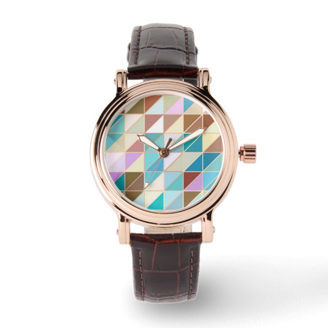 Mosaik - Pastelle und Erdtönen Armbanduhr (Vorderseite)