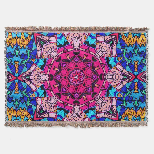 Mosaik Pink Mandala Floral Psychedelic Retro Decke (Vorderseite)