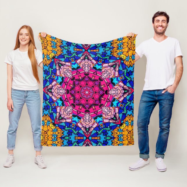 Mosaik Pink Mandala Floral Psychedelic Retro Fleecedecke (Beispiel)