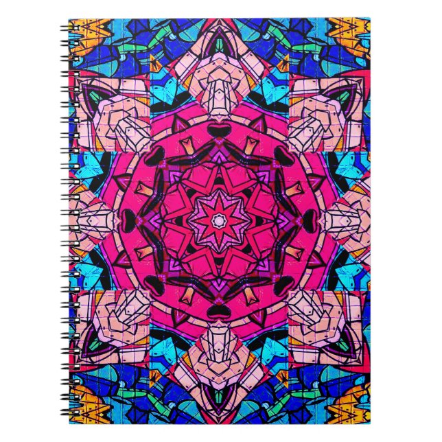 Mosaik Pink Mandala Floral Psychedelic Retro Notizblock (Vorderseite)