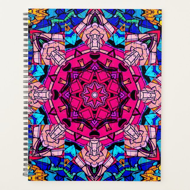 Mosaik Pink Mandala Floral Psychedelic Retro Planer (Vorderseite)