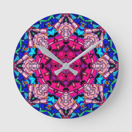 Mosaik Pink Mandala Floral Psychedelic Retro Runde Wanduhr