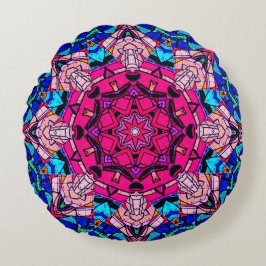 Mosaik Pink Mandala Floral Psychedelic Retro Rundes Kissen