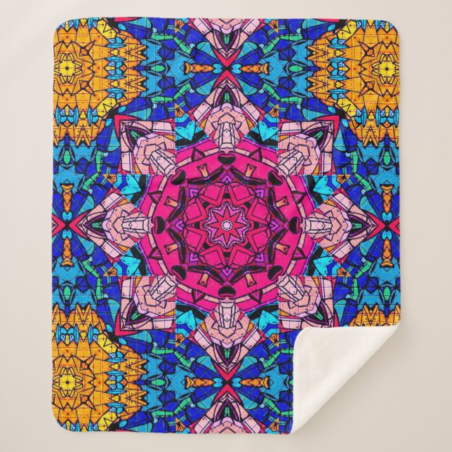 Mosaik Pink Mandala Floral Psychedelic Retro Sherpadecke (Vorderseite)