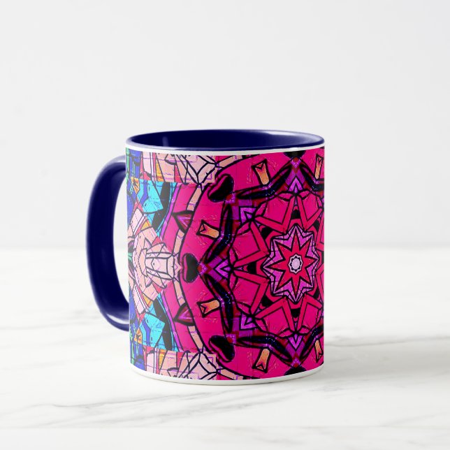 Mosaik Pink Mandala Floral Psychedelic Retro Tasse (Vorderseite Links)