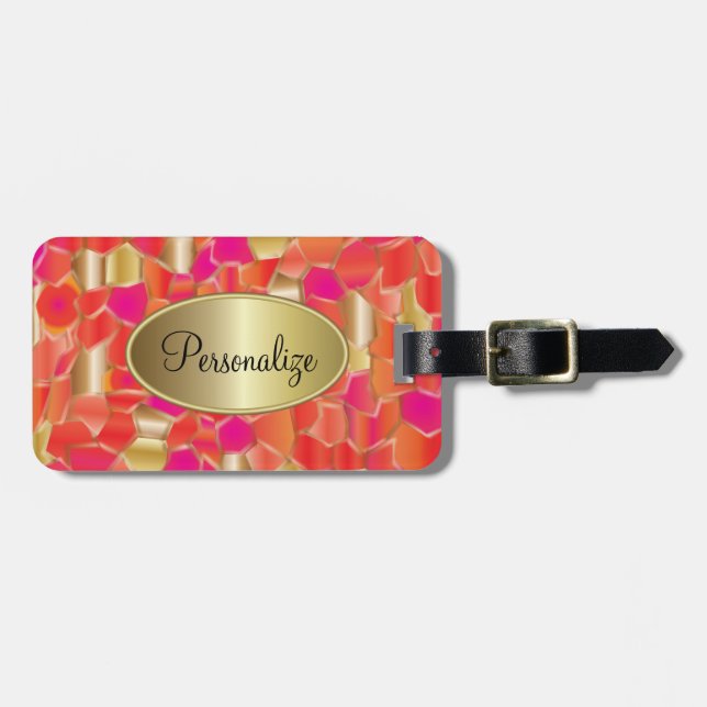 Mosaik-populäre Orange, Rosa und Goldentwurf Gepäckanhänger (Vorderseite horizontal)
