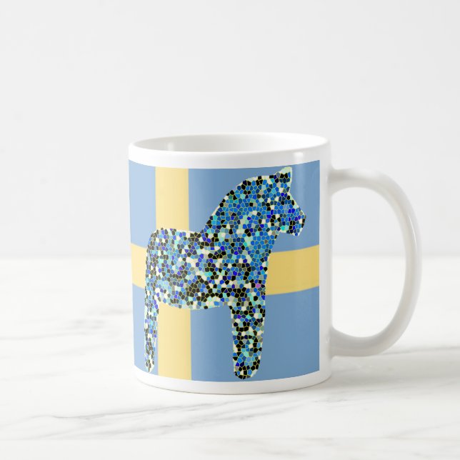 Mosaik schwedisches blaues Dala Pferd Tasse (Rechts)