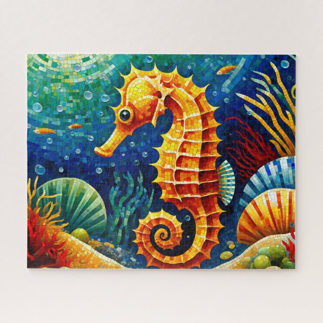 Mosaik-Seepferdchen Ozeanleben Meerestier Puzzle (Horizontal)