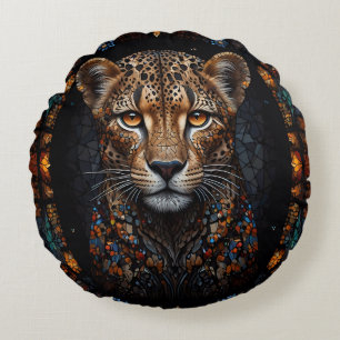 Mosaik Stached Glass Cheetah Portrait Rundes Kissen