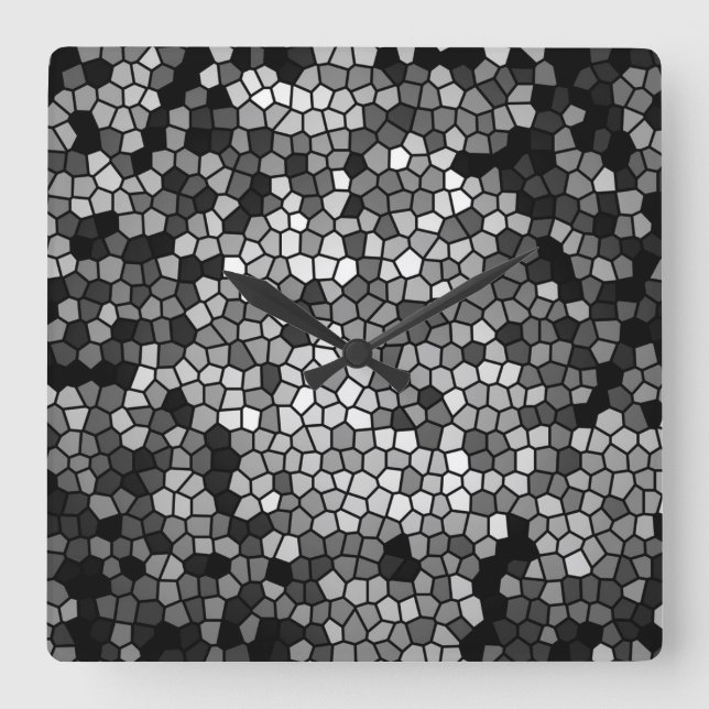 Mosaik Stones Glass Black Gray White Quadratische Wanduhr (Vorderseite)