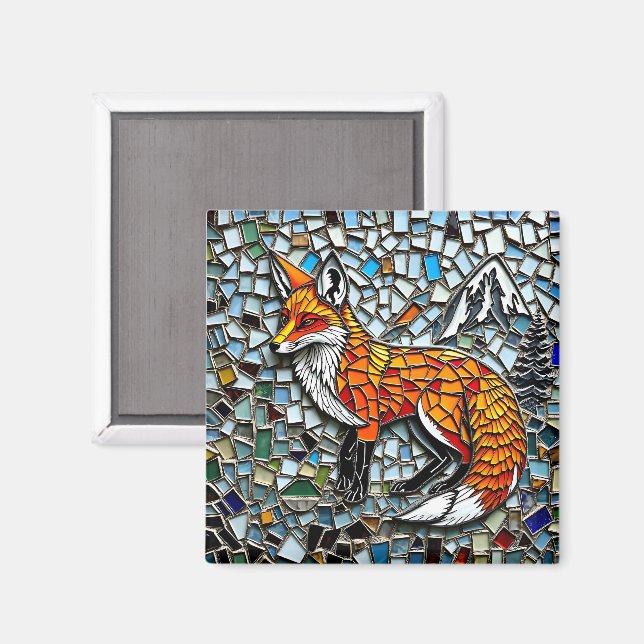 Mosaik Tile Fox Wildlife Art Magnet (Vorderseite/Rückseite)