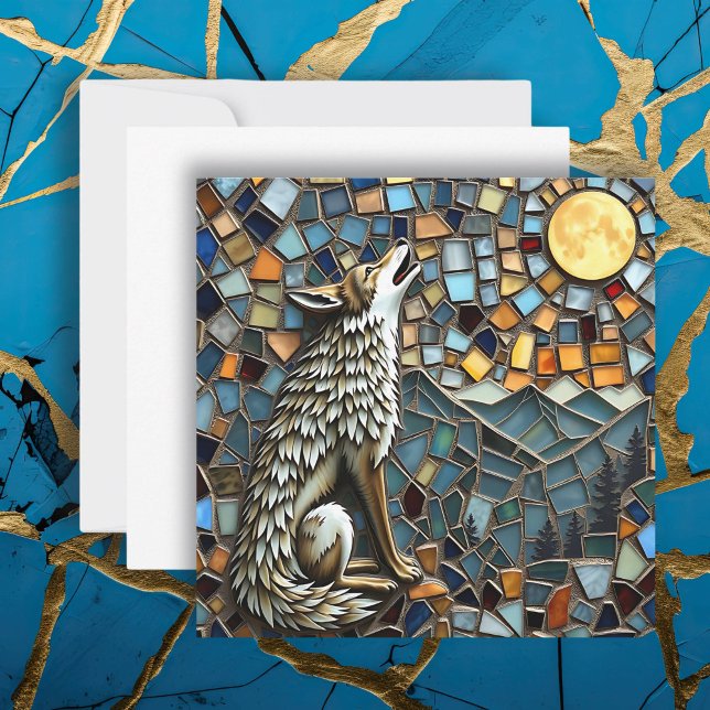 Mosaik Tile Wolf Howling am Mond Karte (Von Creator hochgeladen)