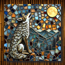 Mosaik Tile Wolf Howling am Mond Poster
