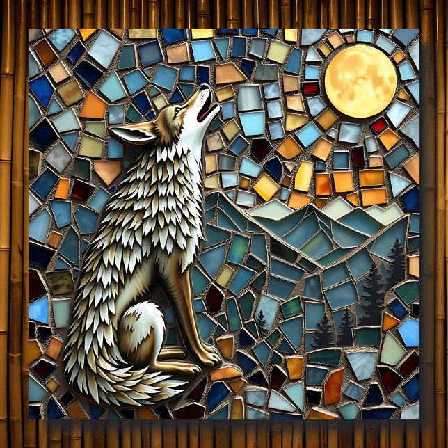 Mosaik Tile Wolf Howling am Mond Poster (Von Creator hochgeladen)