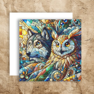 Mosaik Tile Wolf und Owl