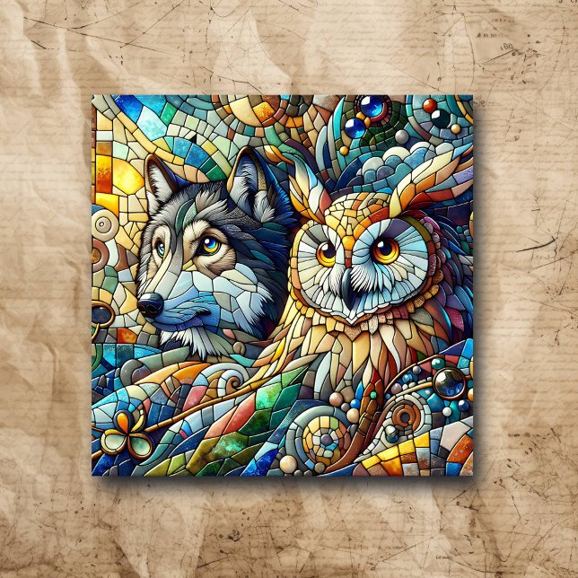 Mosaik Tile Wolf und Owl Fliese (Von Creator hochgeladen)