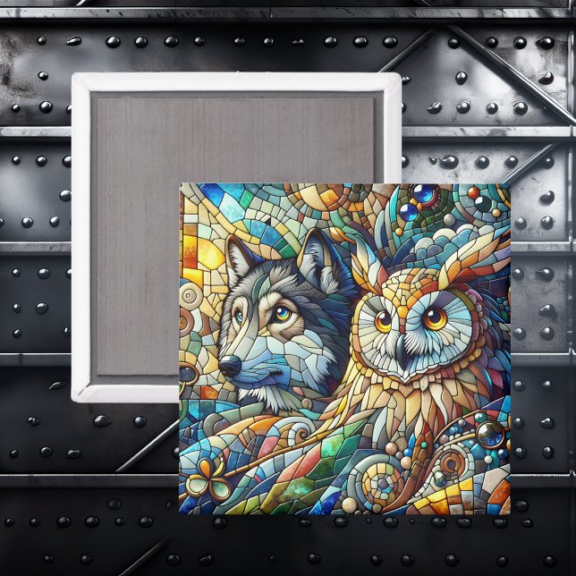 Mosaik Tile Wolf und Owl Magnet (Von Creator hochgeladen)