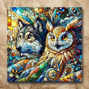 Mosaik Tile Wolf und Owl Poster