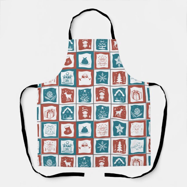 Mosaik Tiled Advent Weihnachts Grün Muster Schürze (Vorderseite)