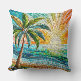 Mosaik Tropical Beach Sunset Palm Kissen