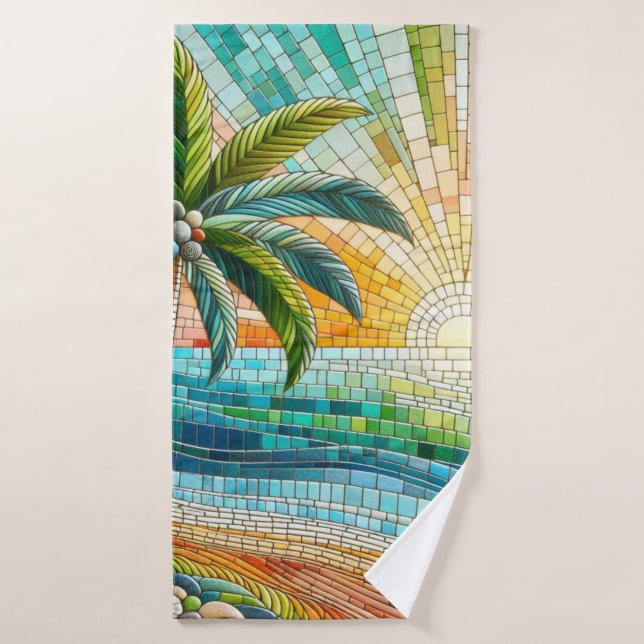 Mosaik Tropical Beach Sunset Palm Tree Badehandtuch (Badehandtuch)