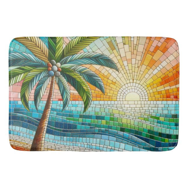 Mosaik Tropical Beach Sunset Palm Tree Badematte (Vorderseite)