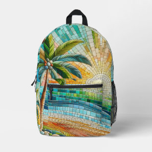 Mosaik Tropical Beach Sunset Palm Tree Bedruckter Rucksack
