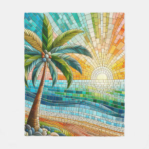 Mosaik Tropical Beach Sunset Palm Tree Fleecedecke
