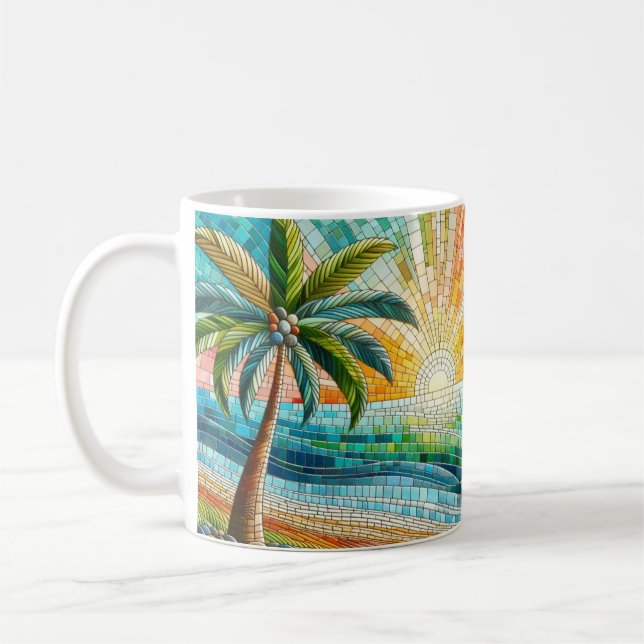 Mosaik Tropical Beach Sunset Palm Tree Kaffeetasse (Links)