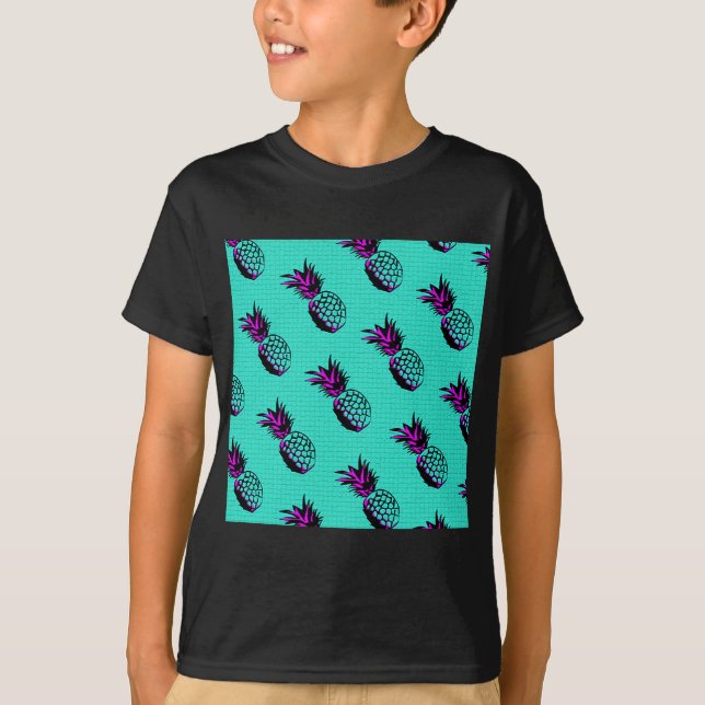 Mosaik-Türkisblau-Ananasmuster T-Shirt (Vorderseite)