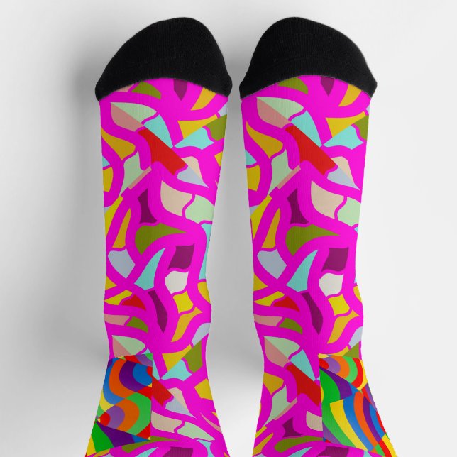 Mosaik und Regenbogen in heißen Farben - Kunst Socken (Oben)