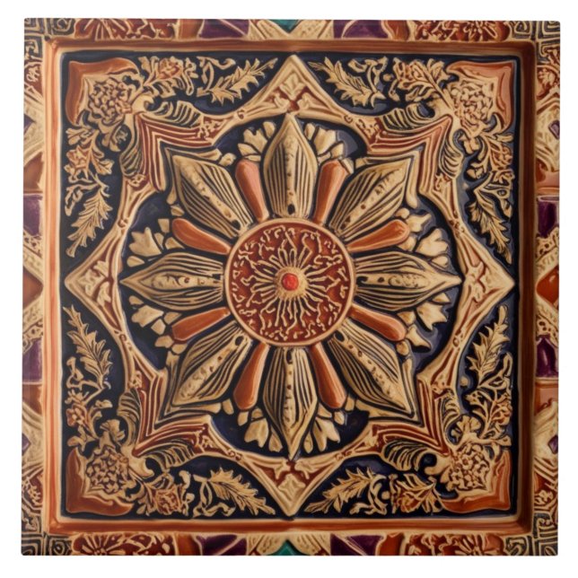 Mosaik Vintag braun beige dekoriert Fliese (Vorderseite)