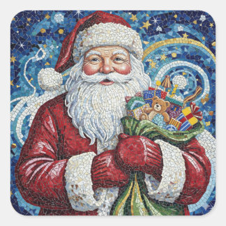 Mosaik-Weihnachtsmann-Aufkleber Künstlerisch Quadratischer Aufkleber