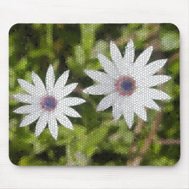 Mosaik White Daisy Bush Blume - Mousepad (Vorne)