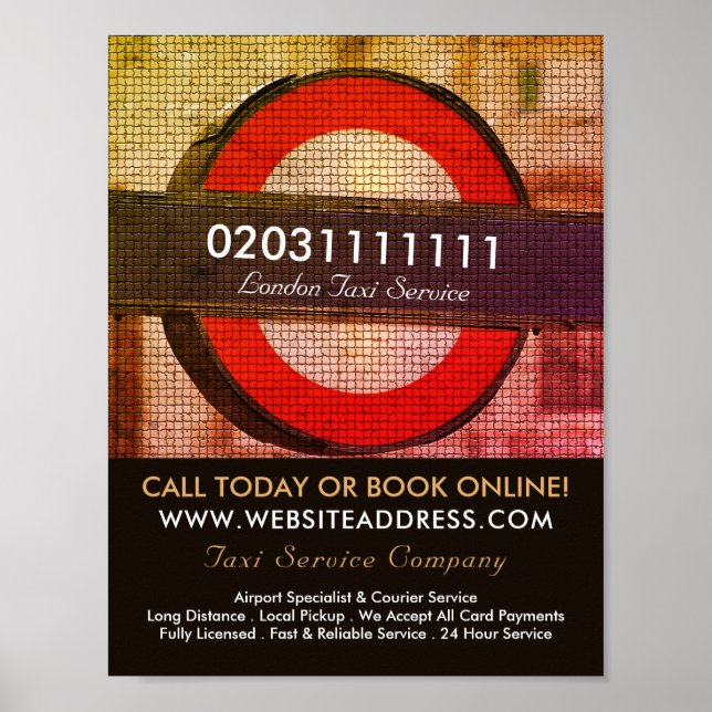 Mosaik-Wirkung in London City Taxi Zeichenwerbung Poster (Vorne)