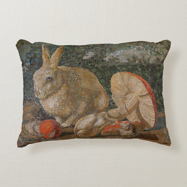 Mosaikaninchen und Pilznatur Vintag Dekokissen (Vorderseite)