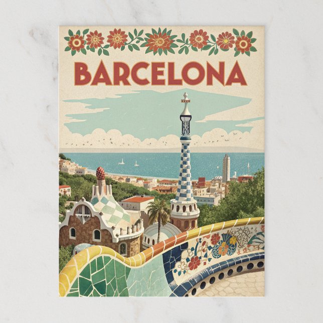 Mosaikansicht von Barcelona mit Gaudí-Stil Postkarte (Von Creator hochgeladen)