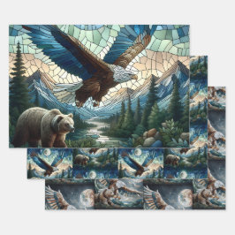 Mosaikbär und Adler im Gebirge Geschenkpapier Set