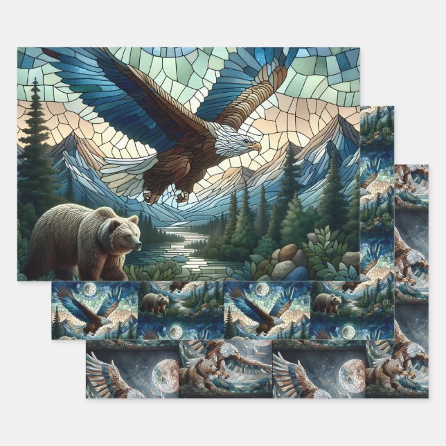 Mosaikbär und Adler im Gebirge Geschenkpapier Set (Set)