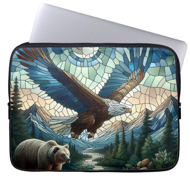 Mosaikbär und Adler im Massiv Laptopschutzhülle (Vorderseite)