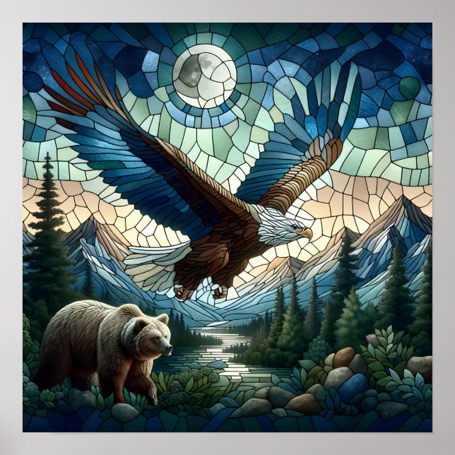 Mosaikbär und Adler im Massiv Poster (Vorne)
