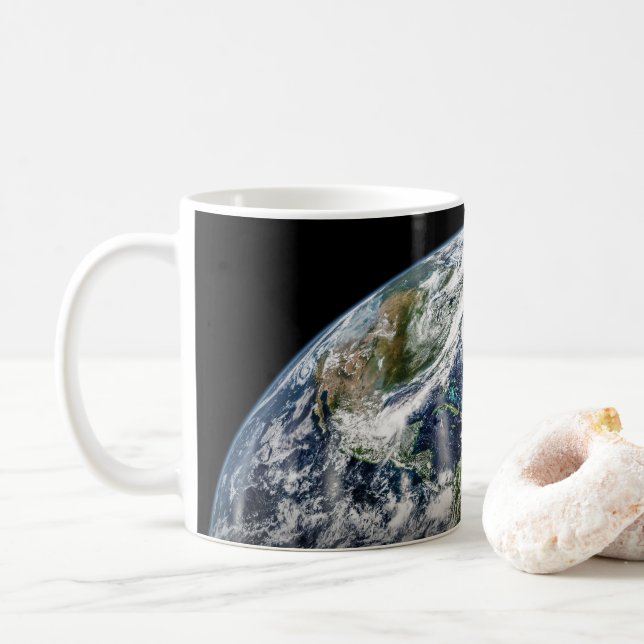 Mosaikbild des Planeten Erde mit 3 Hurrikanen Kaffeetasse (Mit Donut)