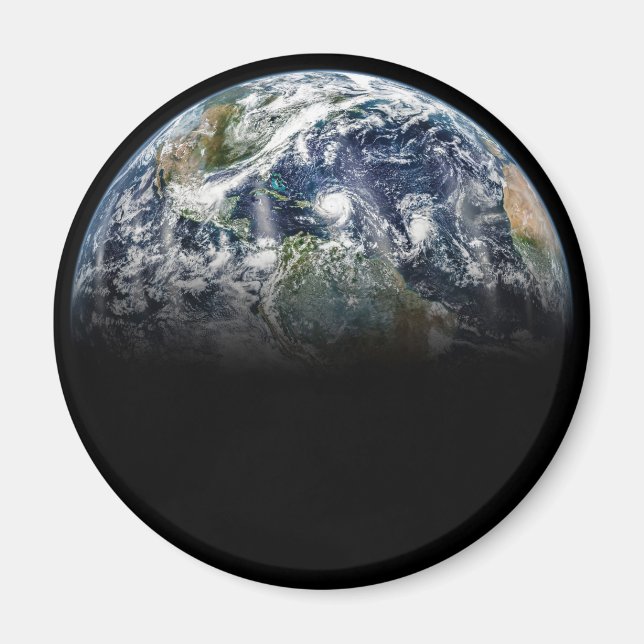 Mosaikbild des Planeten Erde mit 3 Hurrikanen Magnet (Vorne)