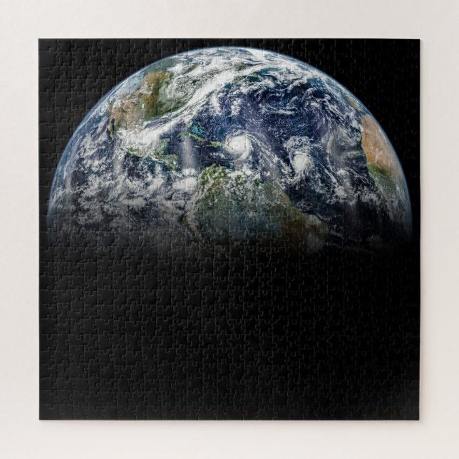 Mosaikbild des Planeten Erde mit 3 Hurrikanen Puzzle (Vertikal)