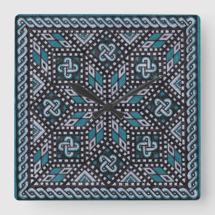 Mosaikbild schwarz grau und Matisse blau Quadratische Wanduhr