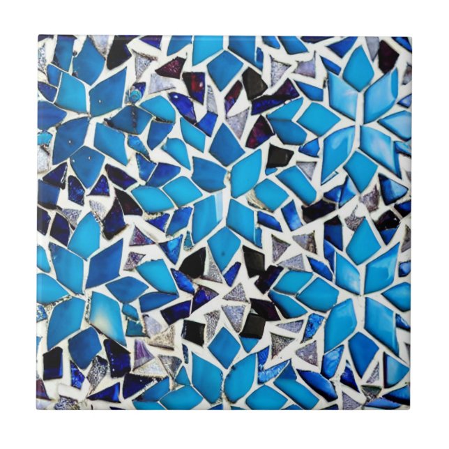 Mosaikblau-blaue Sterne geometrisches Muster Fliese (Vorderseite)