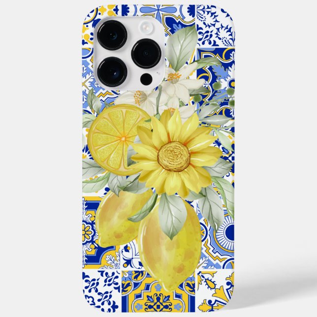 Mosaikblüten in Blau und Gelb Case-Mate iPhone Hülle (Rückseite)