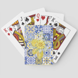 Mosaikblüten in Blau und Gelb Spielkarten